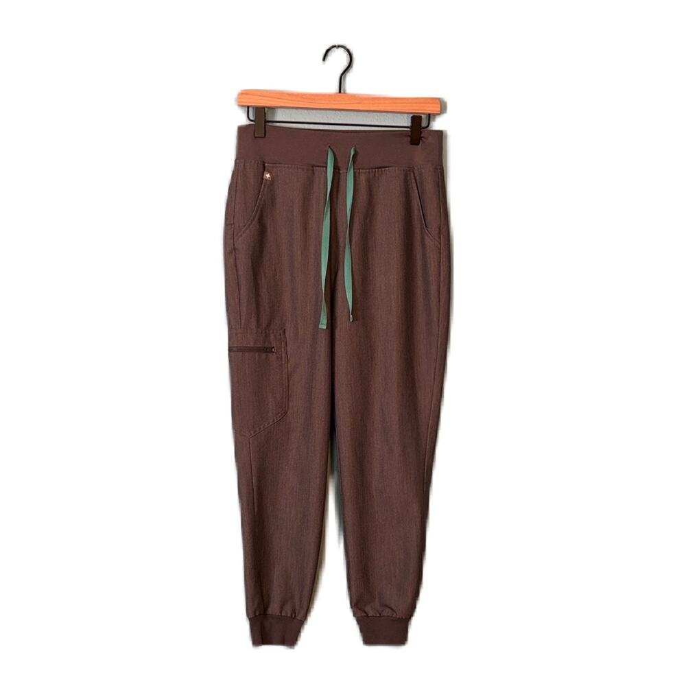 Figs Women's Grey Joggers with Turquoise Blue Drawstring Scrub Pants Size S